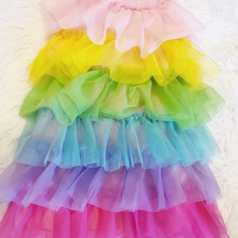 Girl’s Rainbow Tiered Dress Medium - Picture 3 of 5